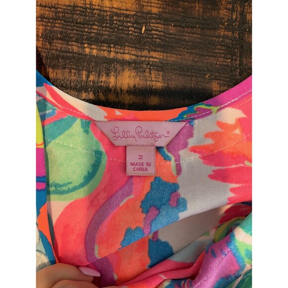 Lilly Pulitzer Dress Womens 2 Pink Floral Sleeveless Shift Bow Trim Summer Beach - Picture 4 of 7